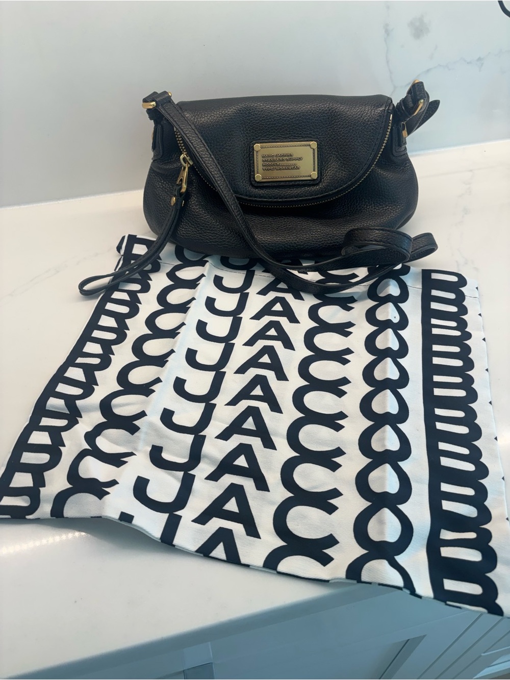 Marc by Marc Jacobs Black Pebbled Leather Crossbody with Gold Plaque